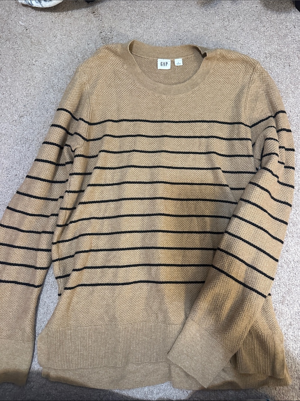 GAP Tan Crewneck Sweater with Black Stripes